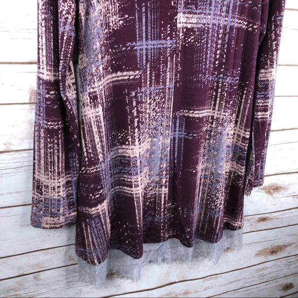 LOGO purple gray print lace hem layered tunic top - Picture 8 of 8